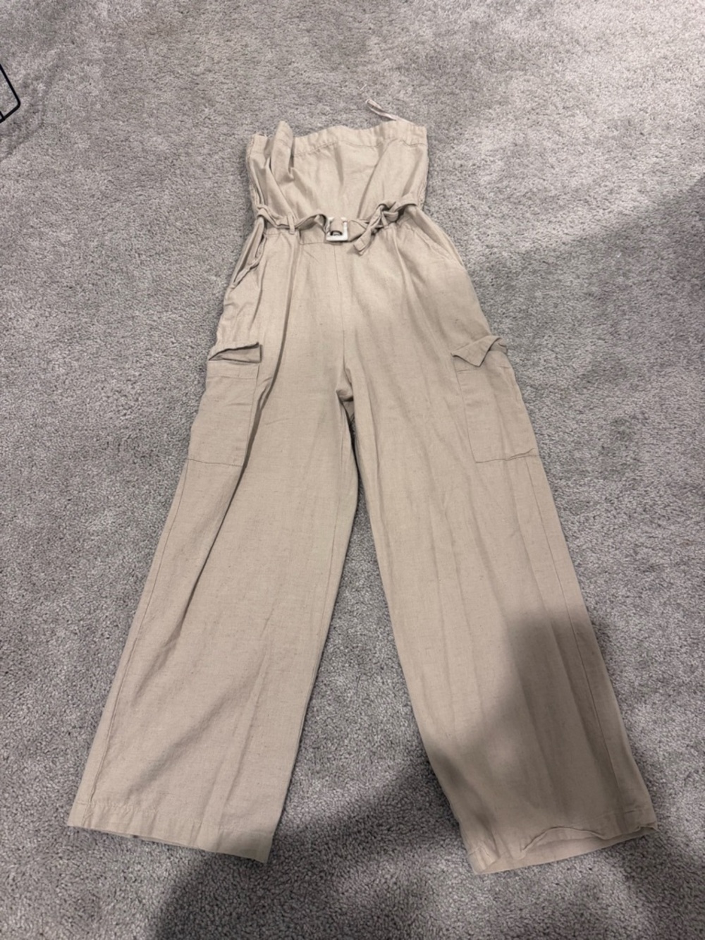 High-Waist Cargo Jumpsuit in Beige